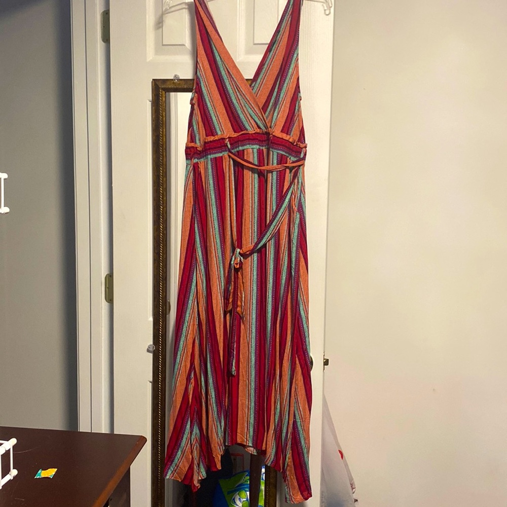 Suzanne Betro mid length, striped dress. V-cut in front and back. Never worn.